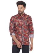 Pink printed cotton men-kurtas