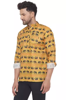 Yellow printed cotton men-kurtas