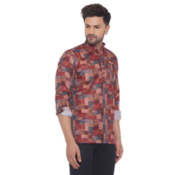 Pink printed cotton men-kurtas 2