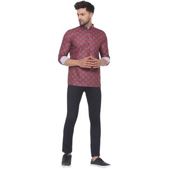 Maroon printed cotton men-kurtas 5