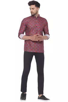 Maroon printed cotton men-kurtas