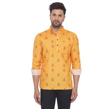 Yellow printed cotton men-kurtas 1
