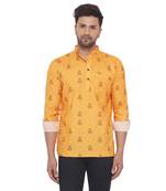 Yellow printed cotton men-kurtas