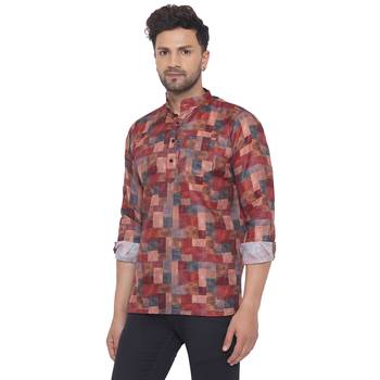 Pink printed cotton men-kurtas 3