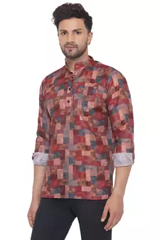 Pink printed cotton men-kurtas
