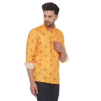 Yellow printed cotton men-kurtas 2