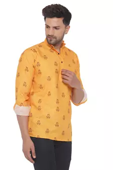 Yellow printed cotton men-kurtas