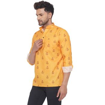 Yellow printed cotton men-kurtas 3
