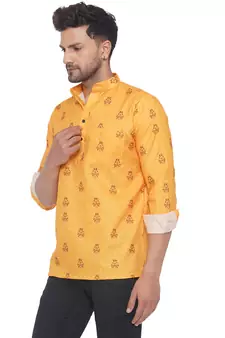 Yellow printed cotton men-kurtas