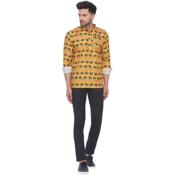 Yellow printed cotton men-kurtas 5