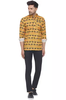 Yellow printed cotton men-kurtas