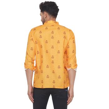 Yellow printed cotton men-kurtas 4