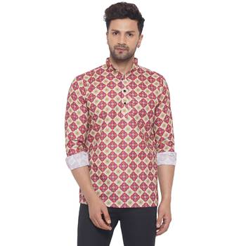 Pink printed cotton men-kurtas 1