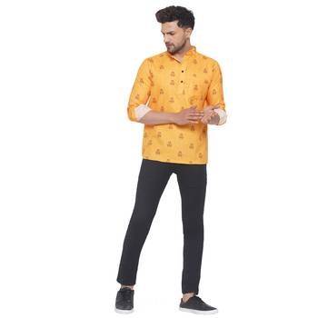 Yellow printed cotton men-kurtas 5