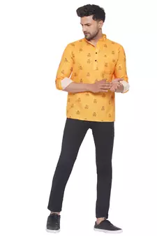 Yellow printed cotton men-kurtas