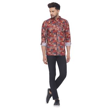 Pink printed cotton men-kurtas 5