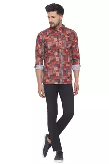 Pink printed cotton men-kurtas