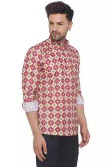 Pink printed cotton men-kurtas