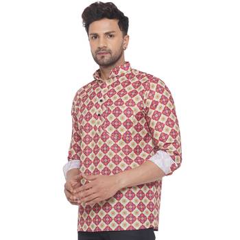 Pink printed cotton men-kurtas 3