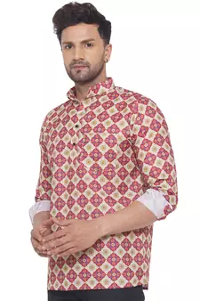 Pink printed cotton men-kurtas