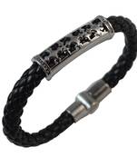 Black Plus sign Leather Bracelet for Men