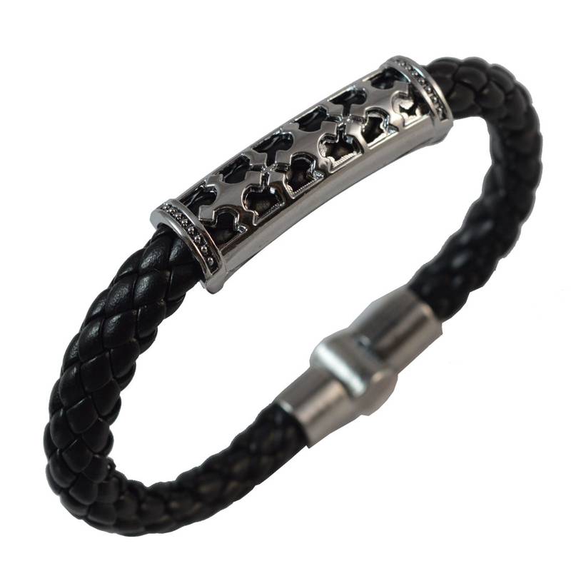 Black Plus sign Leather Bracelet for Men