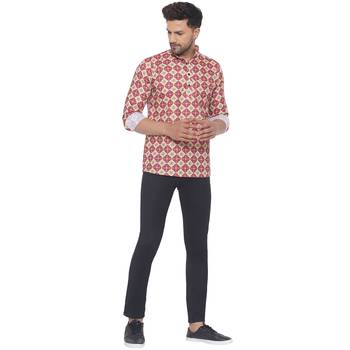 Pink printed cotton men-kurtas 5