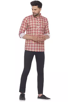 Pink printed cotton men-kurtas