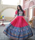 Pink Dola Silk with Patola Designer Foil Print Work Gown