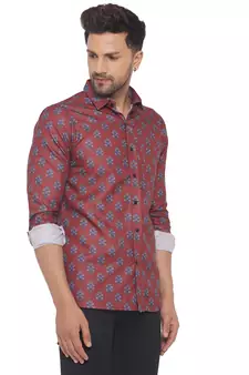 Maroon printed cotton men-kurtas
