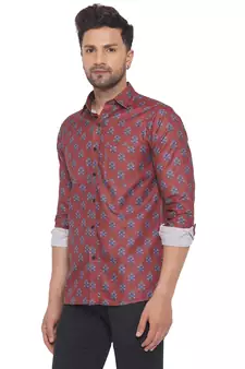 Maroon printed cotton men-kurtas