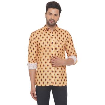 Yellow printed cotton men-kurtas 1