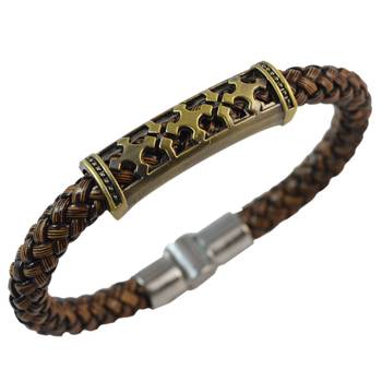 Brown Plus sign Leather Bracelet for Men 1
