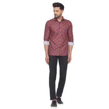 Maroon printed cotton men-kurtas 5