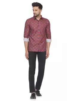 Maroon printed cotton men-kurtas