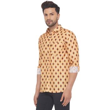 Yellow printed cotton men-kurtas 3
