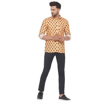 Yellow printed cotton men-kurtas 5
