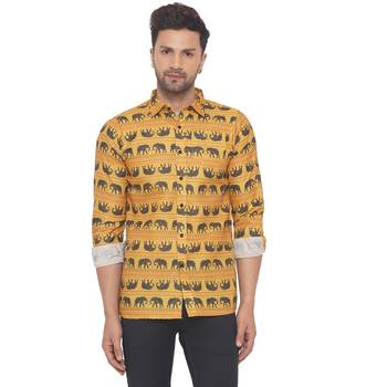 Yellow printed cotton men-kurtas 1