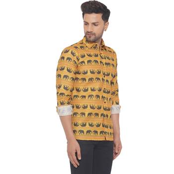 Yellow printed cotton men-kurtas 2