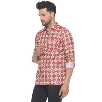 Pink printed cotton men-kurtas 3