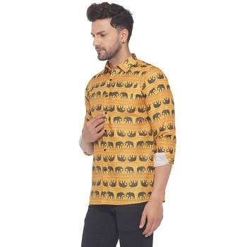Yellow printed cotton men-kurtas 3