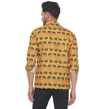 Yellow printed cotton men-kurtas 4