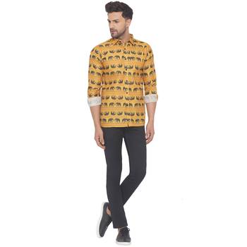 Yellow printed cotton men-kurtas 5