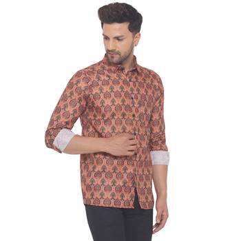 Orange printed cotton men-kurtas 2