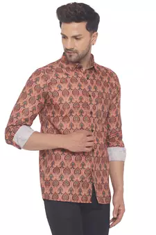 Orange printed cotton men-kurtas