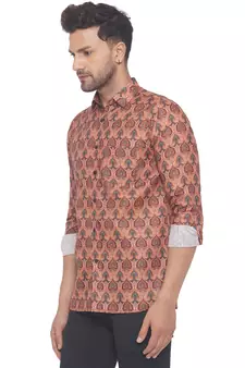 Orange printed cotton men-kurtas