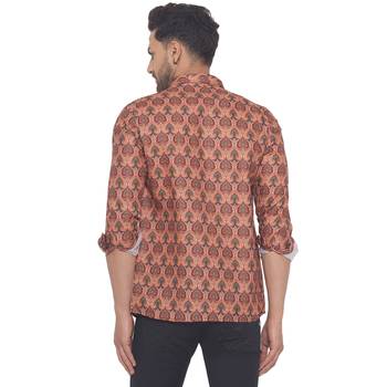 Orange printed cotton men-kurtas 4