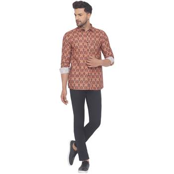 Orange printed cotton men-kurtas 5
