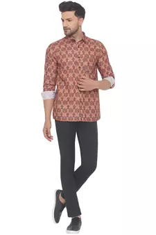 Orange printed cotton men-kurtas