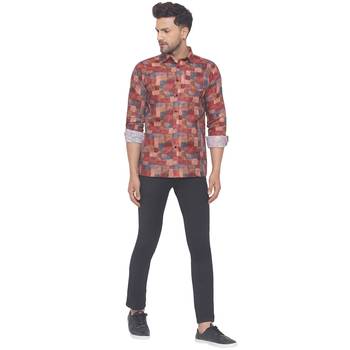 Red printed cotton men-kurtas 5